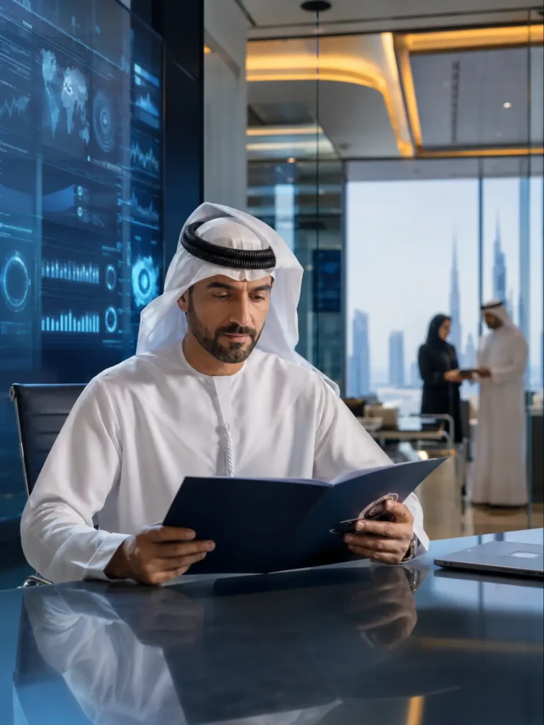 UAE executive reviewing governance and compliance documentation