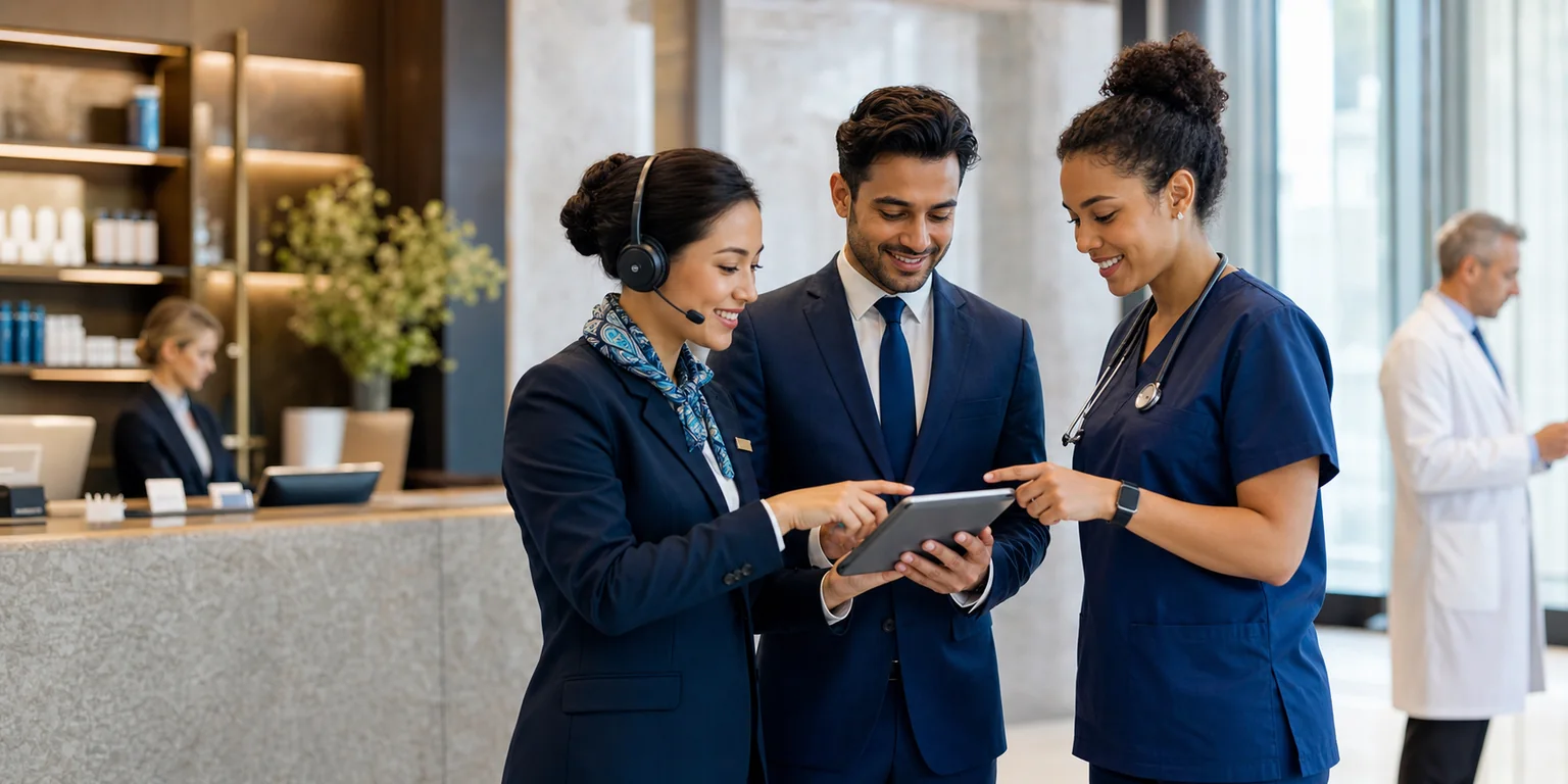 Service specialists coordinating retail, hospitality, and healthcare customer journeys