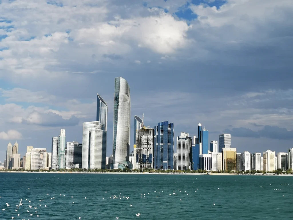 High-rise towers on the Abu Dhabi Corniche seen from the water