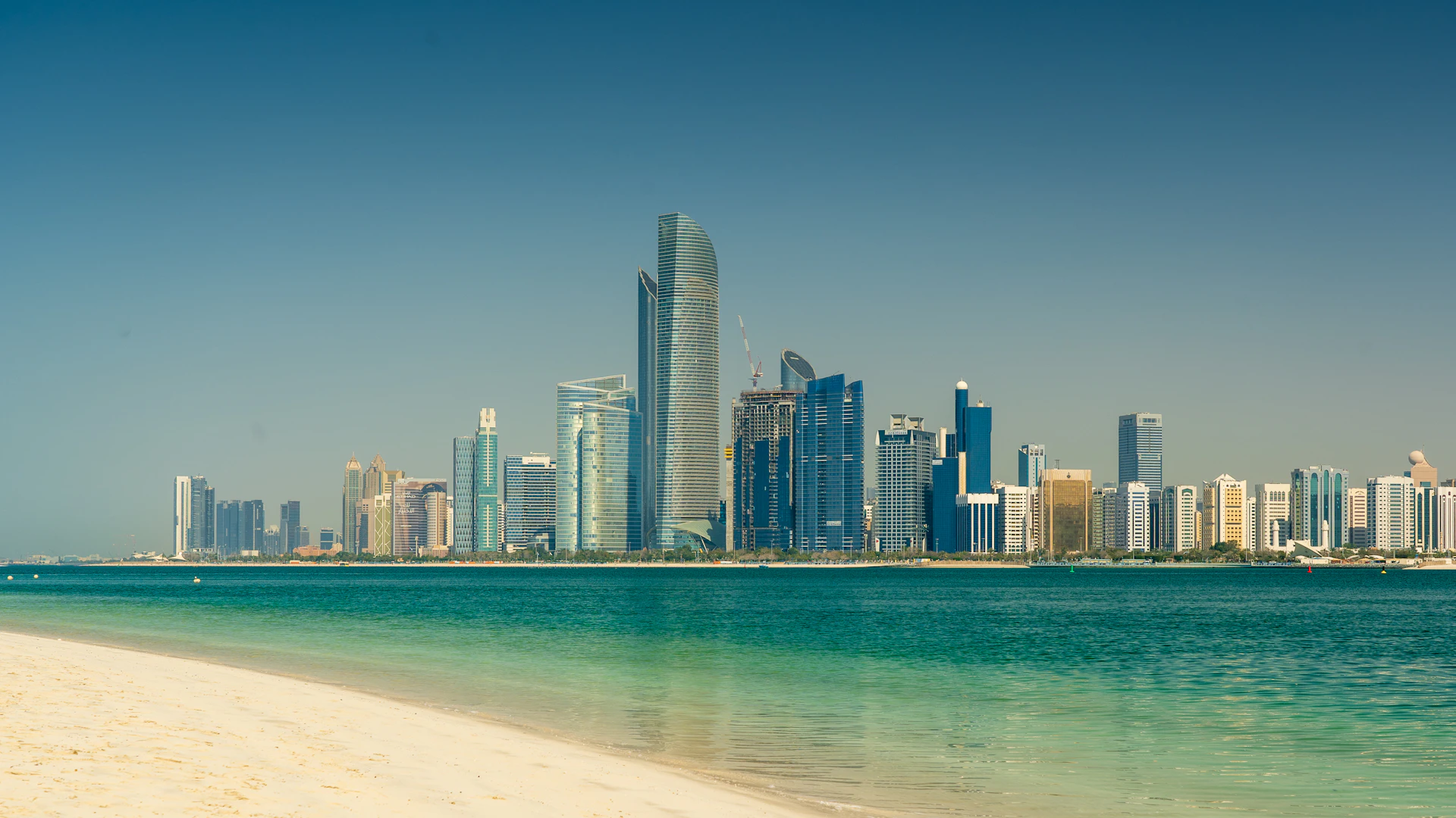 Abu Dhabi skyline across the water