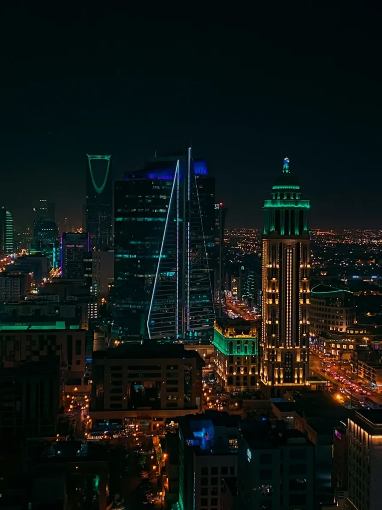The Riyadh skyline lit at night