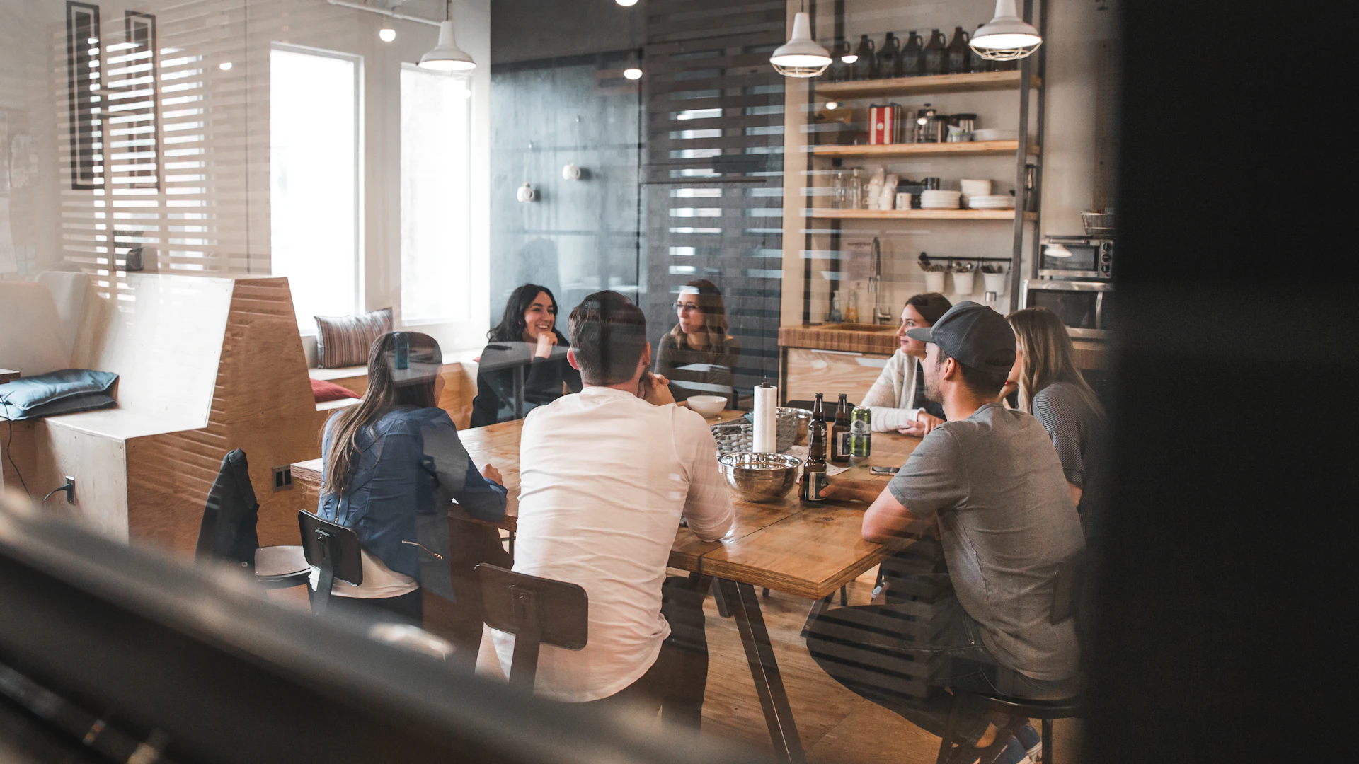 A team in discussion around a shared table