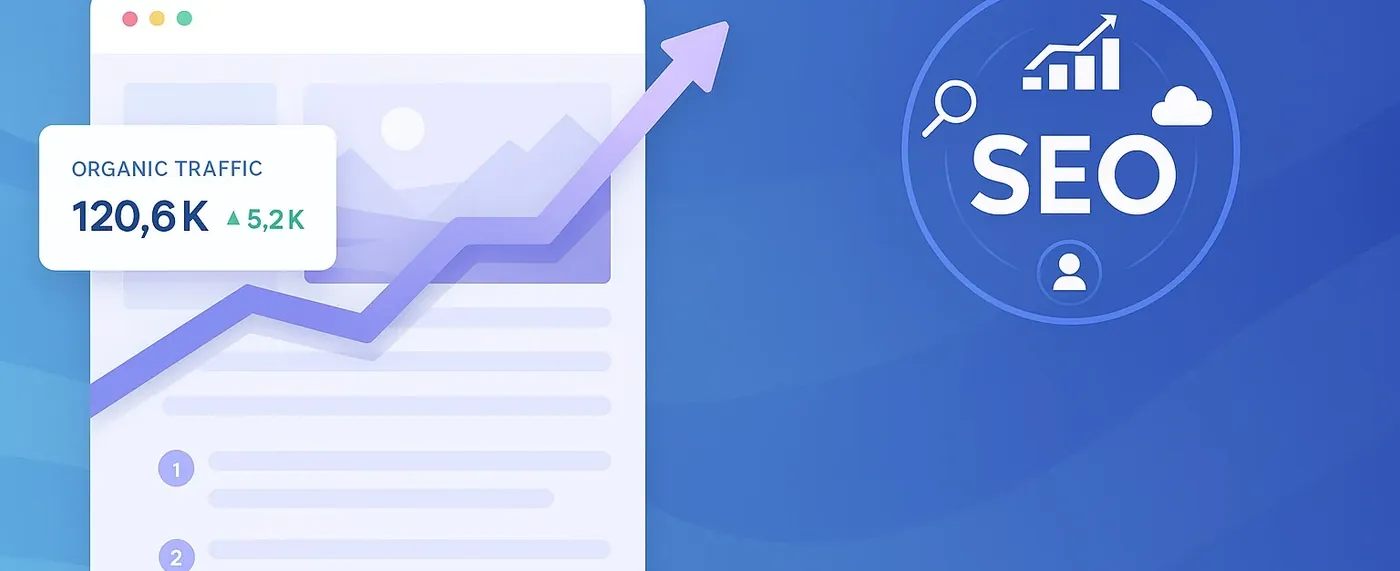 Illustration of rising organic traffic and search visibility for a website